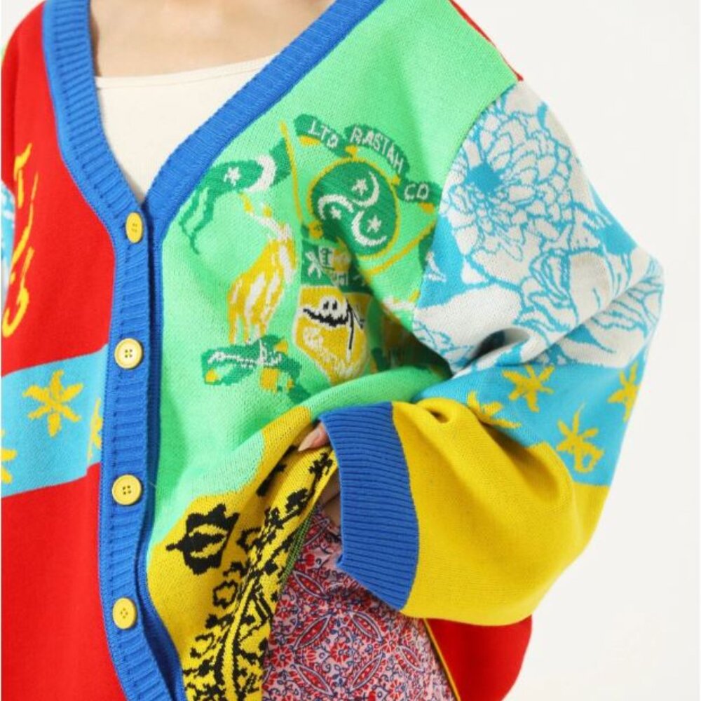 NWT Rastah Patchwork Graphic Knit Cardigan Medium Unisex